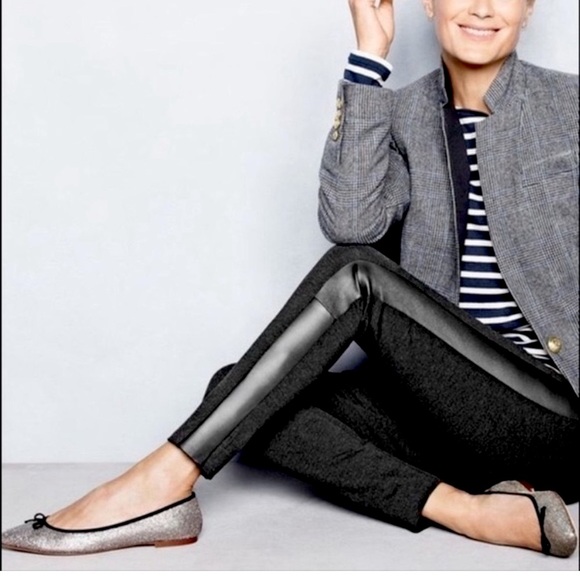 J Crew Leather Stripe Pixie Pant Black - Picture 2 of 15